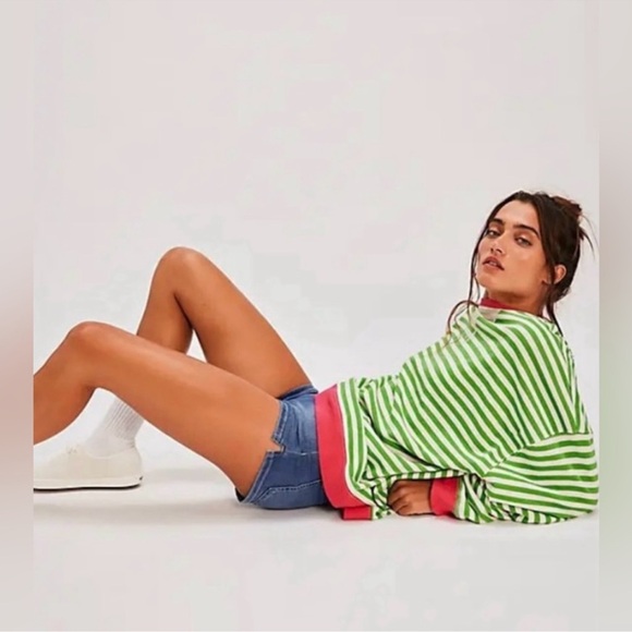 NEW Free People We The Free Classic Striped Oversized Crewneck Sweatshirt M - Picture 4 of 13